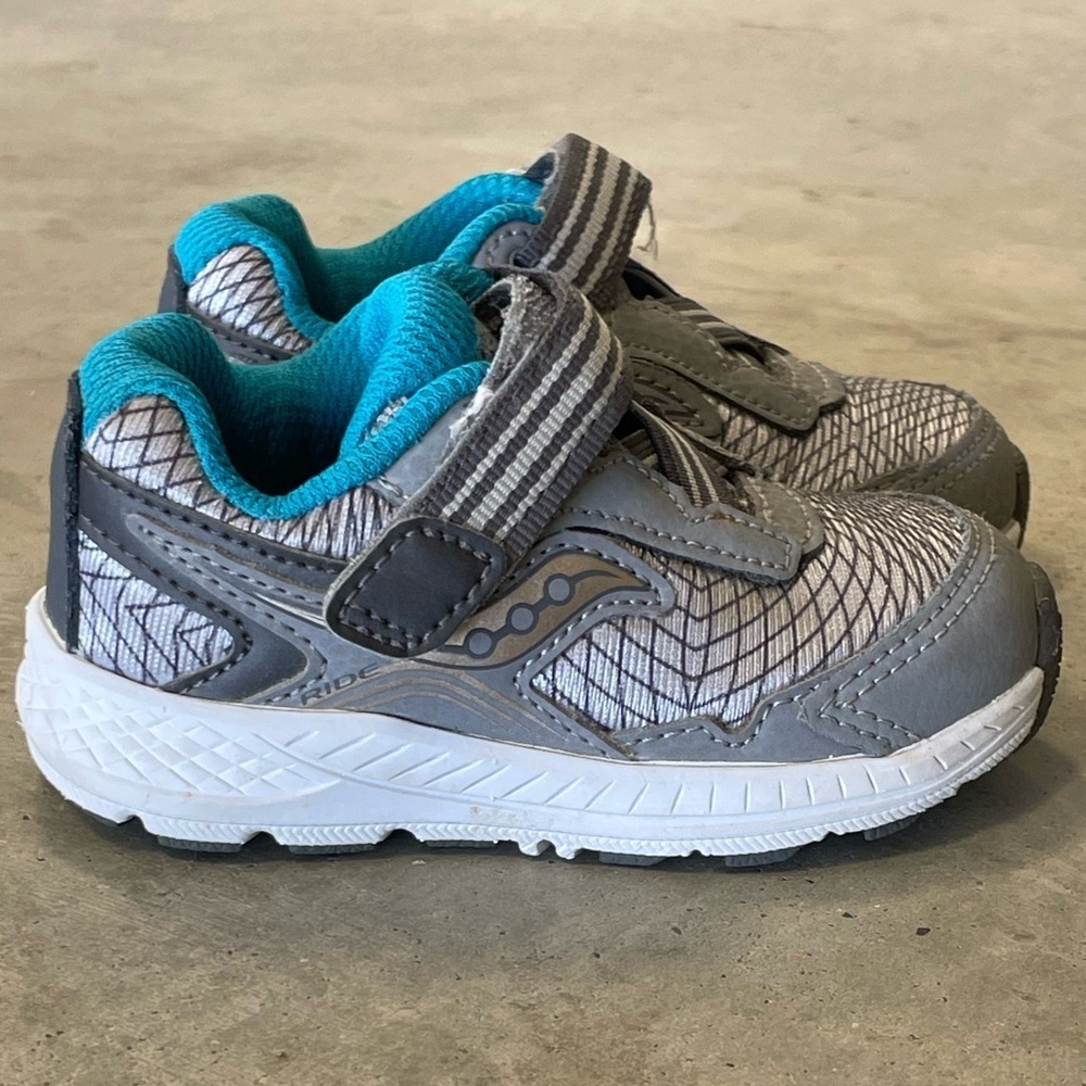 Saucony Baby Boys Gray Blue Athletic Walking Walker Shoes Size 5W Adjustable